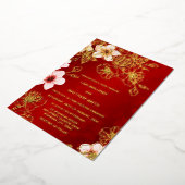 Red Gold Cherry Blossom Chinese Wedding Folie Uitnodiging (Gedraaid)