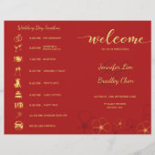 Red Gold Cherry Blossom Folded Wedding Chronologie (Voorkant)