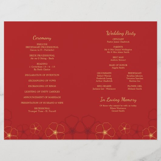 Red Gold Cherry Blossom Folded Wedding Chronologie (Achterkant)