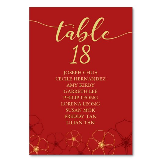 Red Gold Cherry Blossom Gold Seating Chart Kaart (Voorkant)