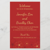 Red & Gold Cherry Blossom Wedding Program Kaart (Voorkant)