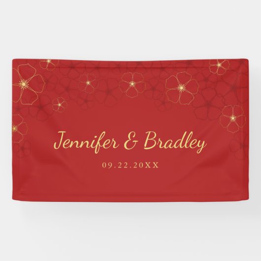 Red Gold Cherry Blossom Weduwfoto Achtergrond Spandoek (Horizontaal)