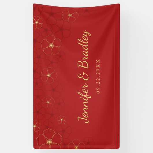 Red Gold Cherry Blossom Weduwfoto Achtergrond Spandoek (Verticaal)