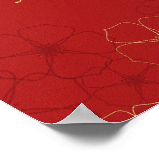 Red Gold Cherry Blossom Welcome Sign. Poster