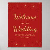 Red Gold Cherry Blossom Welcome Sign. Poster
