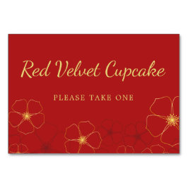 Red Gold Cherry Blossoms Buffet Food Label Kaart