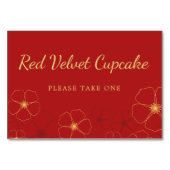 Red Gold Cherry Blossoms Buffet Food Label Kaart (Voorkant)
