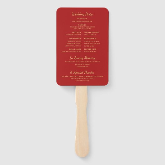 Red Gold Cherry Blossoms Fan huwelijksprogramma Handwaaier (Achterkant)