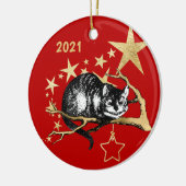  Red Gold Cheshire Cat Star Kerstmis Keramisch Ornament (Links)