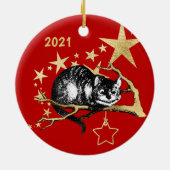  Red Gold Cheshire Cat Star Kerstmis Keramisch Ornament (Achterkant)