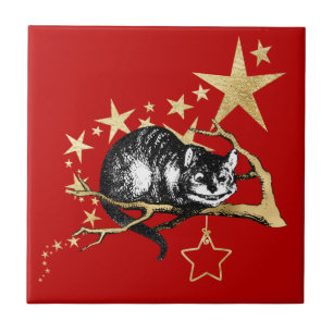  Red Gold Cheshire Cat Star Kerstmis Tegeltje