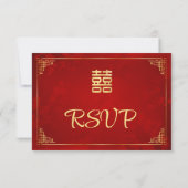  Red Gold Chinese Frame Wedding RSVP (Achterkant)