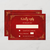  Red Gold Chinese Frame Wedding RSVP (Voorkant / Achterkant)