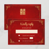  Red Gold Chinese Frame Wedding RSVP Kaartje (Voorkant / Achterkant)