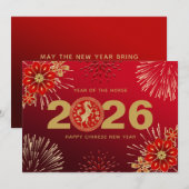 Red Gold Chinese nieuwjaar konijn Feestdagenkaart (Voorkant / Achterkant)