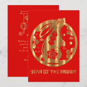 Red Gold Chinese nieuwjaar konijn Feestdagenkaart (Voorkant / Achterkant)