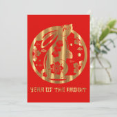 Red Gold Chinese nieuwjaar konijn Feestdagenkaart (Staand voorkant)