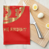 Red Gold Chinese nieuwjaar konijn Theedoek (Quarter Fold)