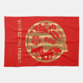Red Gold Chinese nieuwjaar konijn Theedoek (Horizontaal)