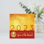 Red Gold Chinese Rabbit papercut 2023 Party SqInv Kaart (Staand voorkant)