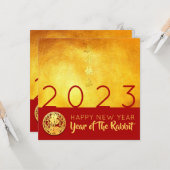 Red Gold Chinese Rabbit papercut 2023 Party SqInv Kaart (Voorkant / Achterkant in situ)