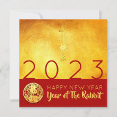 Red Gold Chinese Rabbit papercut 2023 Party SqInv Kaart (Voorkant)