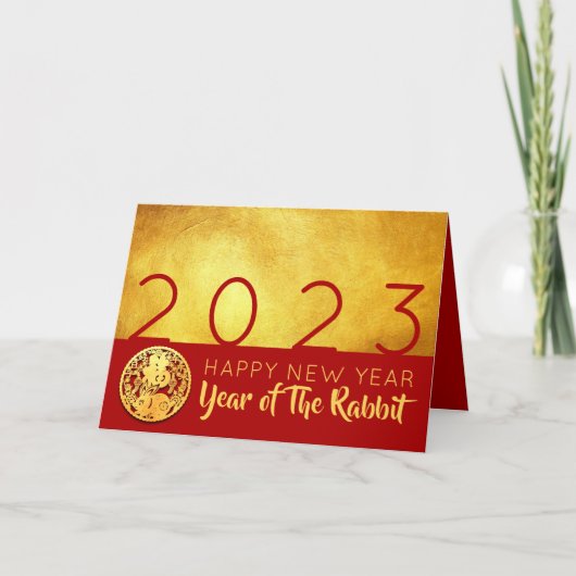 Red Gold Chinese Rabbit papier-snit 2023 HGC01 Feestdagen Kaart (Voorkant)