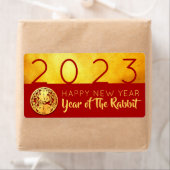 Red Gold Chinese Rabbit papieren snede 2023 RL Etiket (Insitu)