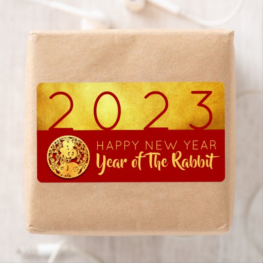 Red Gold Chinese Rabbit papieren snede 2023 RL Etiket (Insitu)