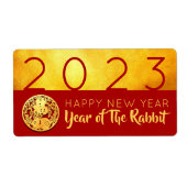 Red Gold Chinese Rabbit papieren snede 2023 RL Etiket (Voorkant)