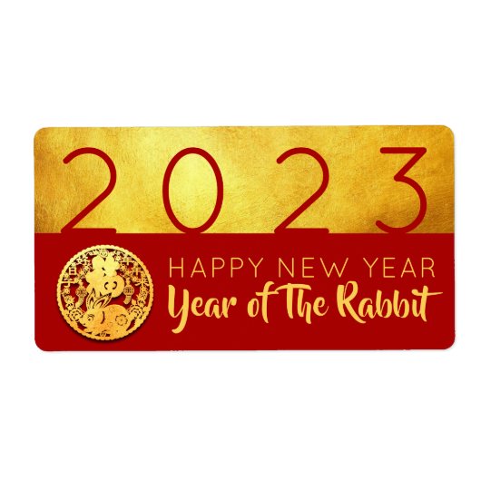 Red Gold Chinese Rabbit papieren snede 2023 RL Etiket (Voorkant)