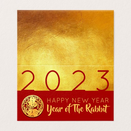 Red Gold Chinese Rabbit papieren versie 2023 FBC Kaart (Buitenkant ongevouwen)