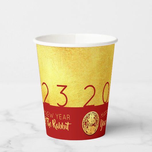 Red Gold Chinese Rabbit papieren versie 2023 PC Papieren Bekers (Links)