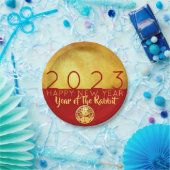 Red Gold Chinese Rabbit papieren versie 2023 PP Bordje (Feest)