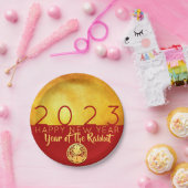 Red Gold Chinese Rabbit papieren versie 2023 PP Papieren Bordje (Feest)