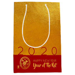 Red Gold Chinese Rat 2020 M Gift Bag Medium Cadeauzakje