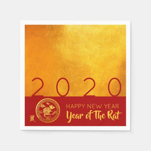 Red Gold Chinese Rat, op papier gesneden 2020-part Servet (Voorkant)
