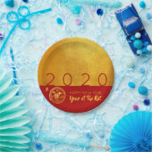 Red Gold Chinese Rat, op papier gesneden, PP 2020- Papieren Bordje (Feest)