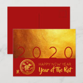 Red Gold Chinese Rat papier, 2020 Briefkaart (Voorkant / Achterkant)