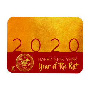 Red Gold Chinese Rat, papier van 2020 F, magneet