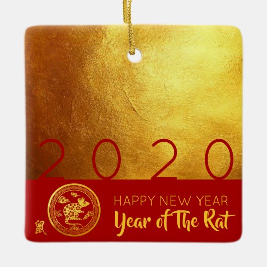 Red Gold Chinese Rat, papiersnit 2020 SqCO Keramisch Ornament (Voorkant)