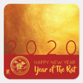 Red Gold Chinese Rat, Sticker met papiersnit 2020 (Voorkant)