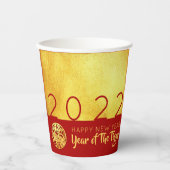 Red Gold Chinese Tiger, op papier gesneden 2022-pc Papieren Bekers (Voorkant)