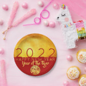 Red Gold Chinese tijger, papiersnit 2022 PP Papieren Bordje (Feest)