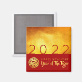 Red Gold Chinese tijger, papiersnit 2022 SqM Magneet (Voorkant / Achterkant)