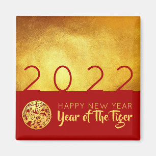 Red Gold Chinese tijger, papiersnit 2022 SqM Magneet