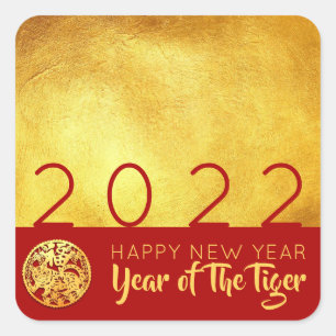 Red Gold Chinese tijger, papiersnit 2022 SqS Vierkante Sticker