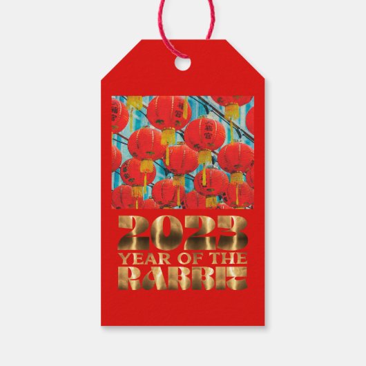 Red Gold Chinese waterkonijn nieuwjaar Cadeaulabel (Achterkant)