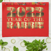 Red Gold Chinese waterkonijn nieuwjaar Theedoek (Gevouwen)