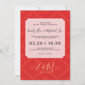 Red Gold Chinese Wedding Invitation Kaart (Achterkant)